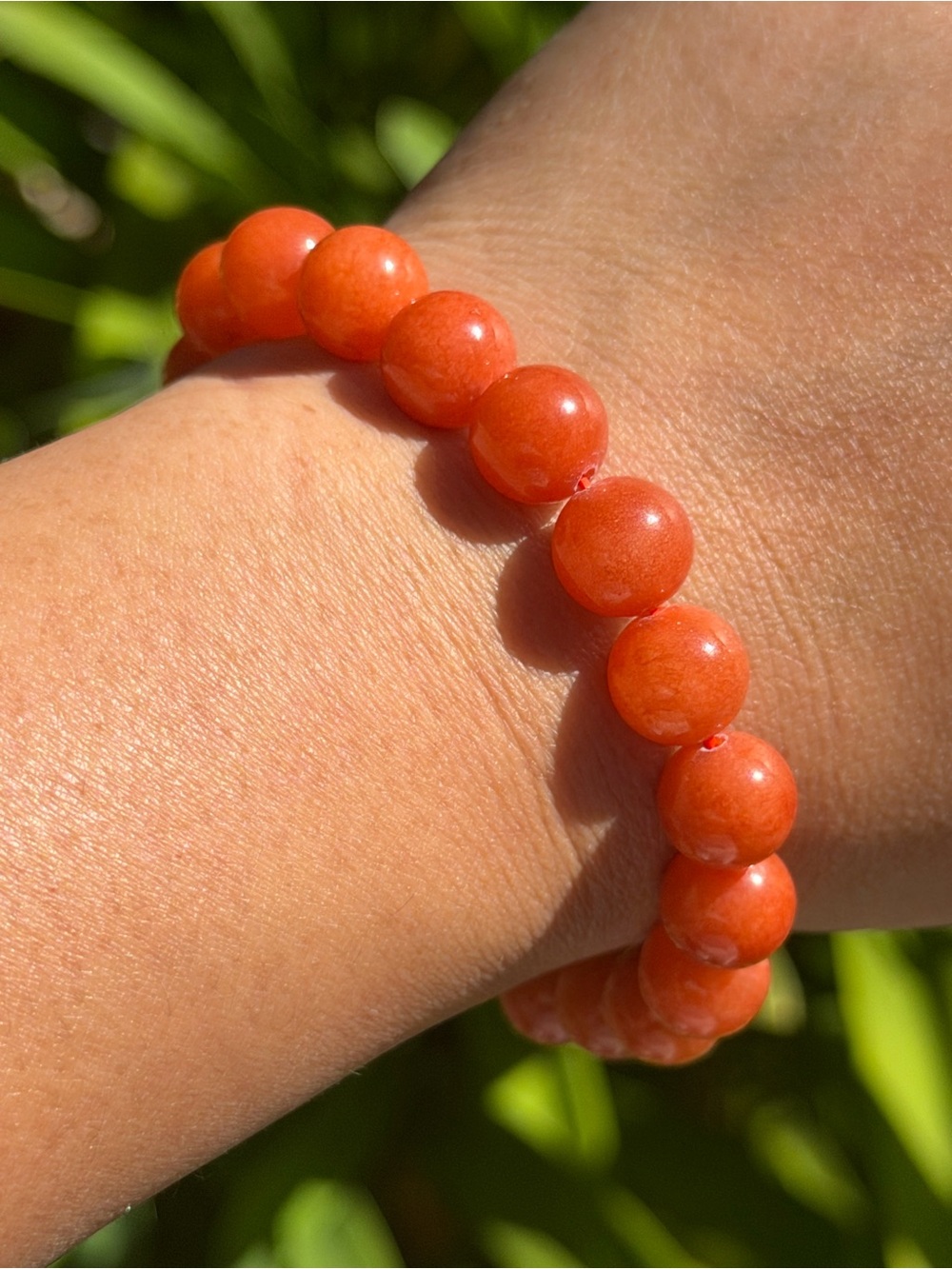 10mm Stretchable Orange Dyed Quartz Bracelet 2564 - Picture 3 of 8